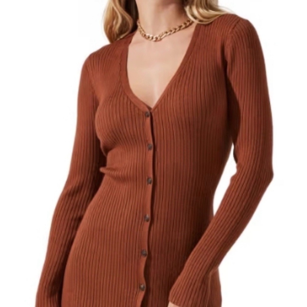 ASTR The Label Rust Ribbed Button Front Sweater Dress Size S